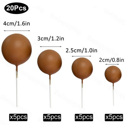20 τμχ Μπαλάκια Κέικ Toppers Boho Birthday Metal Glitter Balls Cake Topper for Baby Shower Wedding Party Cupcake Cake Διακοσμήσεις