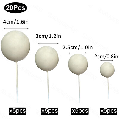 20 τμχ Μπαλάκια Κέικ Toppers Boho Birthday Metal Glitter Balls Cake Topper for Baby Shower Wedding Party Cupcake Cake Διακοσμήσεις