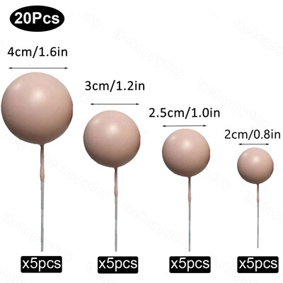 20 τμχ Μπαλάκια Κέικ Toppers Boho Birthday Metal Glitter Balls Cake Topper for Baby Shower Wedding Party Cupcake Cake Διακοσμήσεις