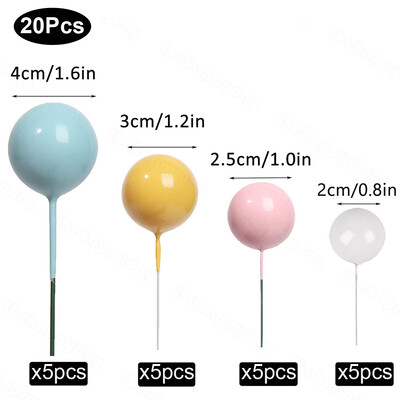 20 τμχ Μπαλάκια Κέικ Toppers Boho Birthday Metal Glitter Balls Cake Topper for Baby Shower Wedding Party Cupcake Cake Διακοσμήσεις