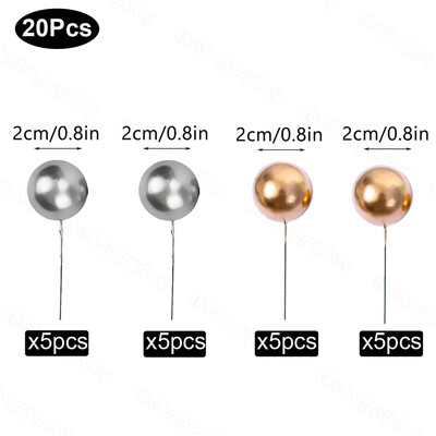 20 τμχ Μπαλάκια Κέικ Toppers Boho Birthday Metal Glitter Balls Cake Topper for Baby Shower Wedding Party Cupcake Cake Διακοσμήσεις