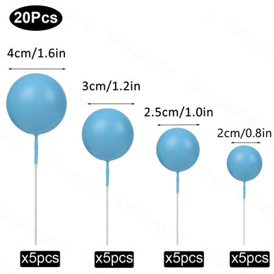 20 τμχ Μπαλάκια Κέικ Toppers Boho Birthday Metal Glitter Balls Cake Topper for Baby Shower Wedding Party Cupcake Cake Διακοσμήσεις