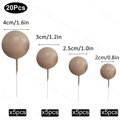 20 τμχ Μπαλάκια Κέικ Toppers Boho Birthday Metal Glitter Balls Cake Topper for Baby Shower Wedding Party Cupcake Cake Διακοσμήσεις