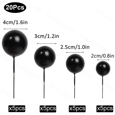 20 τμχ Μπαλάκια Κέικ Toppers Boho Birthday Metal Glitter Balls Cake Topper for Baby Shower Wedding Party Cupcake Cake Διακοσμήσεις