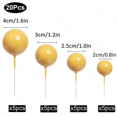 20 τμχ Μπαλάκια Κέικ Toppers Boho Birthday Metal Glitter Balls Cake Topper for Baby Shower Wedding Party Cupcake Cake Διακοσμήσεις