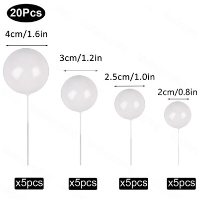 20 τμχ Μπαλάκια Κέικ Toppers Boho Birthday Metal Glitter Balls Cake Topper for Baby Shower Wedding Party Cupcake Cake Διακοσμήσεις