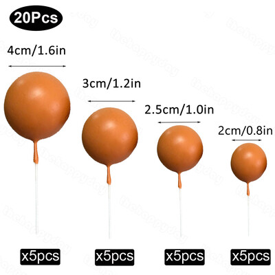 20 τμχ Μπαλάκια Κέικ Toppers Boho Birthday Metal Glitter Balls Cake Topper for Baby Shower Wedding Party Cupcake Cake Διακοσμήσεις