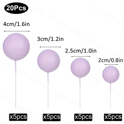 20 τμχ Μπαλάκια Κέικ Toppers Boho Birthday Metal Glitter Balls Cake Topper for Baby Shower Wedding Party Cupcake Cake Διακοσμήσεις