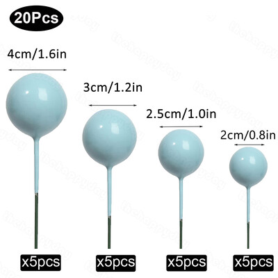 20 τμχ Μπαλάκια Κέικ Toppers Boho Birthday Metal Glitter Balls Cake Topper for Baby Shower Wedding Party Cupcake Cake Διακοσμήσεις