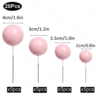 20 τμχ Μπαλάκια Κέικ Toppers Boho Birthday Metal Glitter Balls Cake Topper for Baby Shower Wedding Party Cupcake Cake Διακοσμήσεις