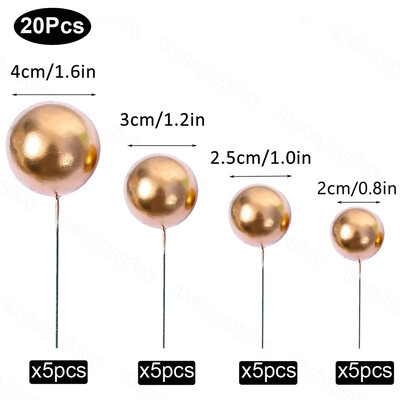 20 τμχ Μπαλάκια Κέικ Toppers Boho Birthday Metal Glitter Balls Cake Topper for Baby Shower Wedding Party Cupcake Cake Διακοσμήσεις
