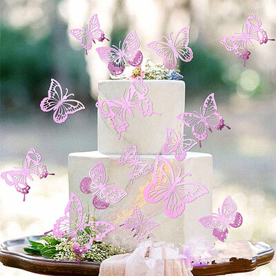 Naujas 12 vnt Happy Birthday Cake Topper Rose Gold Sulankstomas drugelis Vaikų vakarėlis Tortas Topper Deserto dekoravimas Kūdikio dušo dovana