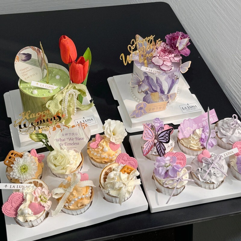 Új 12db Happy Birthday Cake Topper Rose Gold összecsukható Butterfly Kids Party Cake Topper Desszert Desszert Dekoráció Babazuhany Ajándék