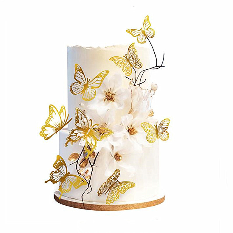 Új 12db Happy Birthday Cake Topper Rose Gold összecsukható Butterfly Kids Party Cake Topper Desszert Desszert Dekoráció Babazuhany Ajándék