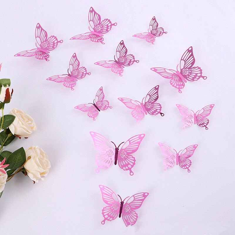 Új 12db Happy Birthday Cake Topper Rose Gold összecsukható Butterfly Kids Party Cake Topper Desszert Desszert Dekoráció Babazuhany Ajándék