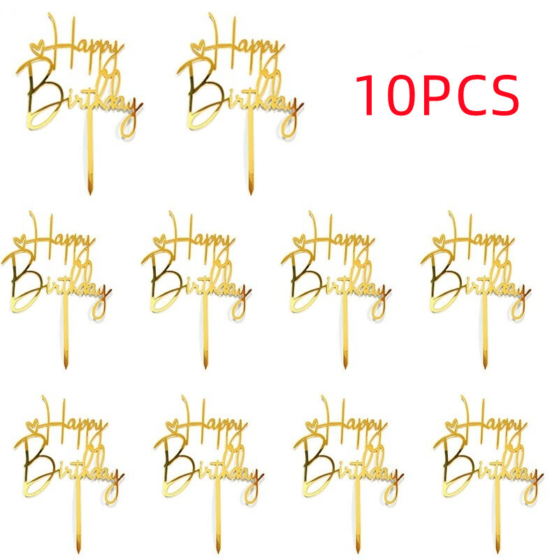 2023 10 db Boldog születésnapot tortafeltét piros arany akril gyerekbuli tortafeltét dekor babazuhanyhoz ajándék sütési kellékek