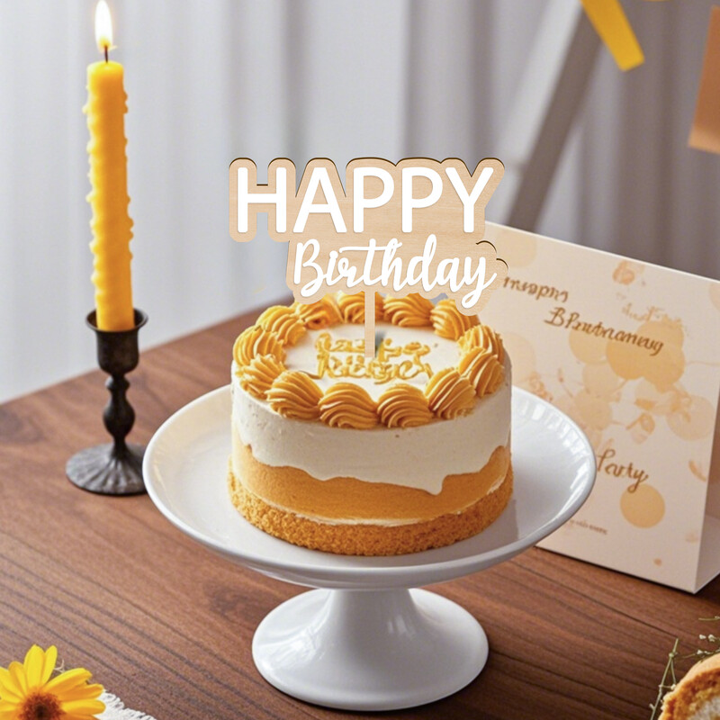 Boldog születésnapot Fából és akrilból készült dupla tortadísz születésnapi party tortadíszek (fa: 0,4 cm + akril: 0,2 cm vastag)