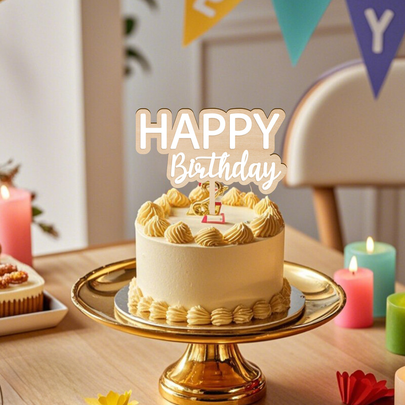 Boldog születésnapot Fából és akrilból készült dupla tortadísz születésnapi party tortadíszek (fa: 0,4 cm + akril: 0,2 cm vastag)