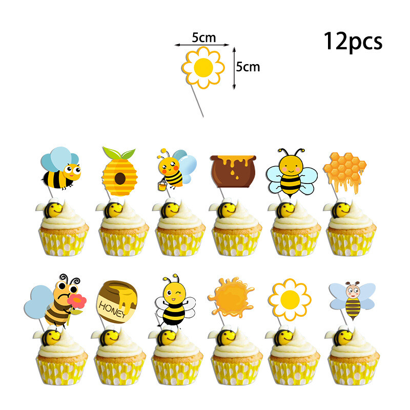 Bišu tematiskās ballītes dekorēšana, šūnveida kūkas ieliktņi, bērnu dzimšanas dienas piederumi, medus bišu kūkas pildījumi, bišu daudz laimes dzimšanas dienas kūkas ieliktņi