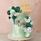 Πράσινες μπάλες Κέικ Topper Boho Grass Cake Topper Σκούρο Πράσινο Ασημί Πέρλες Μπάλες Διακοσμήσεις τούρτας για Γάμο Baby Shower Γενέθλια