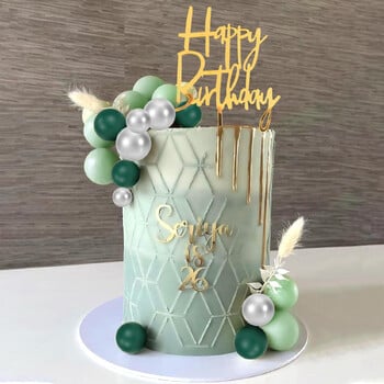 Green Balls Cake Topper Boho Grass Cake Topper Тъмнозелени сребърни перлени топки Декорации за торта за сватба Baby Shower Рожден ден