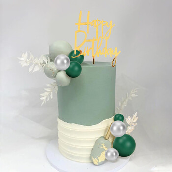 Green Balls Cake Topper Boho Grass Cake Topper Тъмнозелени сребърни перлени топки Декорации за торта за сватба Baby Shower Рожден ден