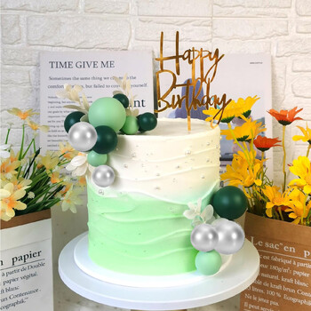 Green Balls Cake Topper Boho Grass Cake Topper Тъмнозелени сребърни перлени топки Декорации за торта за сватба Baby Shower Рожден ден