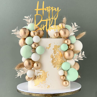 Πράσινες μπάλες Κέικ Topper Boho Grass Cake Topper Σκούρο Πράσινο Ασημί Πέρλες Μπάλες Διακοσμήσεις τούρτας για Γάμο Baby Shower Γενέθλια