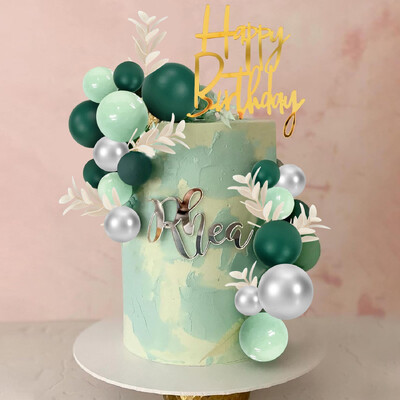 Πράσινες μπάλες Κέικ Topper Boho Grass Cake Topper Σκούρο Πράσινο Ασημί Πέρλες Μπάλες Διακοσμήσεις τούρτας για Γάμο Baby Shower Γενέθλια