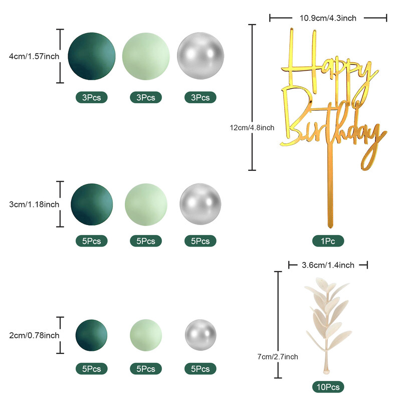 Green Balls tortafeltét Boho füves tortafeltét Sötétzöld ezüst gyöngygolyós tortadíszek esküvői babaváró születésnapra