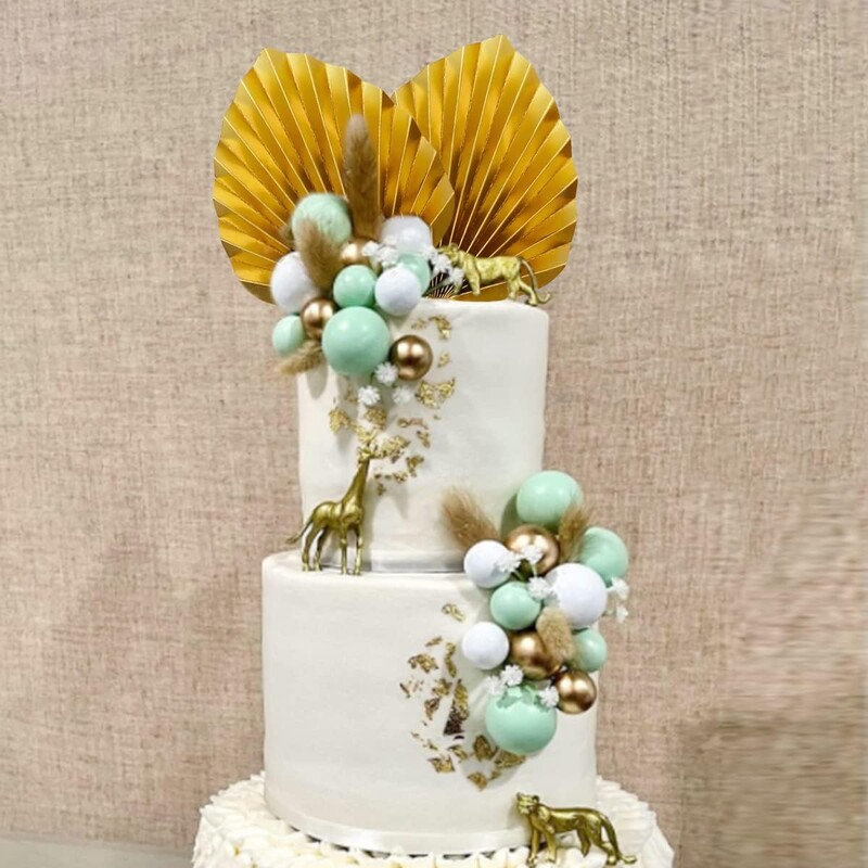 1Szett Jungle Születésnapi Torta Topper Golyók Arany Pálmalevelek Legyezőgolyók Tortadísz Safari Wild One Baby Shower Születésnapi Partyhoz