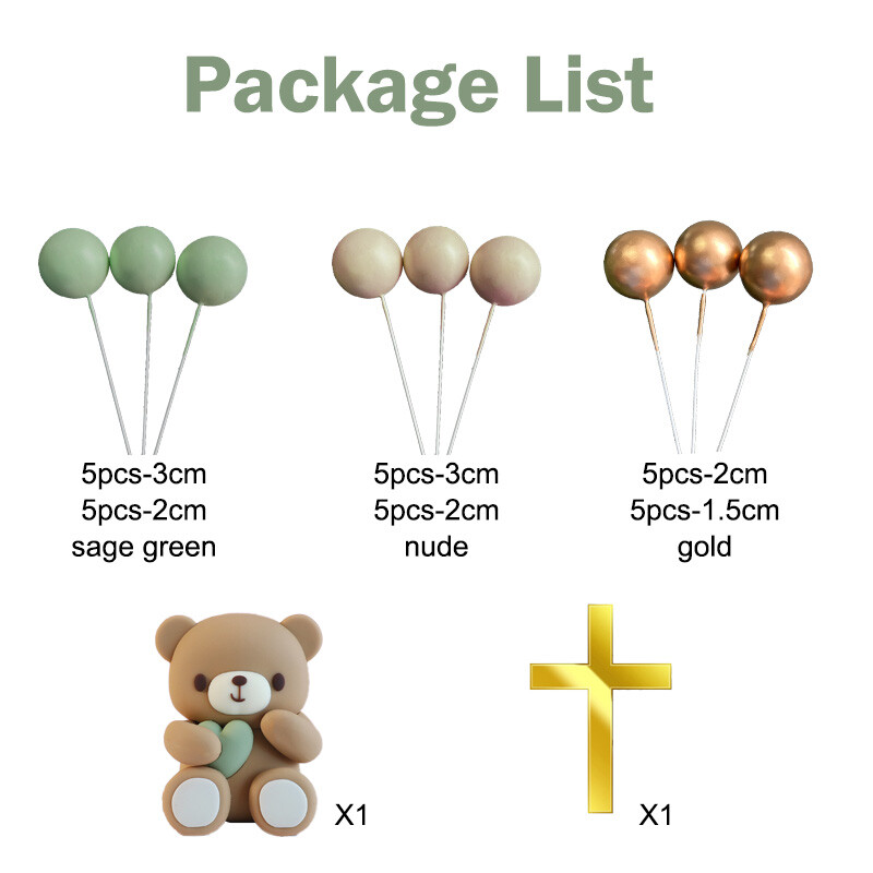 Keresztelő Meztelen Zsálya Zöldgolyós tortafeltétek Mackó torta dekoráció Keresztes tortalapát Keresztelő dekorációk Babazuhany