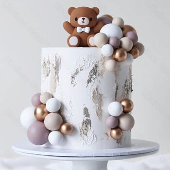 1 Σετ Teddy Bear Topper Foam Balls Gold Skin Dark Nude Μπάλες Καφέ αρκούδα Διακόσμηση κέικ για Baby Shower Διακόσμηση τούρτας γενεθλίων