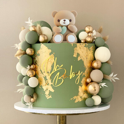 51 τμχ Bear Cake Toppers Χρυσές πράσινες μπάλες για χριστουγεννιάτικα στολίδια Baby shower Βάπτιση για πάρτι γενεθλίων