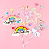 Rainbow Clouds Cake Toppers Stars Moon Χρόνια Πολλά Διακόσμηση τούρτας για κορίτσια 1ο γενέθλια Διακοσμητικά για πάρτι για μωρά