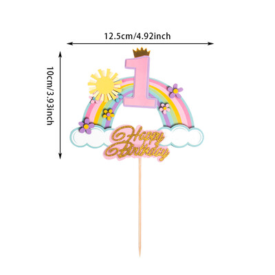 Rainbow Clouds Cake Toppers Stars Moon Χρόνια Πολλά Διακόσμηση τούρτας για κορίτσια 1ο γενέθλια Διακοσμητικά για πάρτι για μωρά