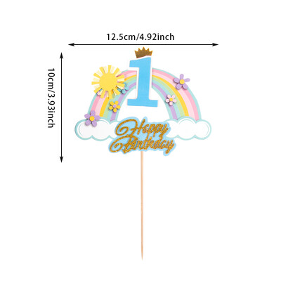 Rainbow Clouds Cake Toppers Stars Moon Χρόνια Πολλά Διακόσμηση τούρτας για κορίτσια 1ο γενέθλια Διακοσμητικά για πάρτι για μωρά