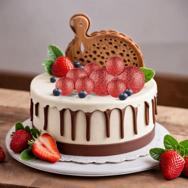 20 részes mini léggömb torta tetejének dekorációja arany golyóval - Ünnepi torta dekoráció ünnepekre