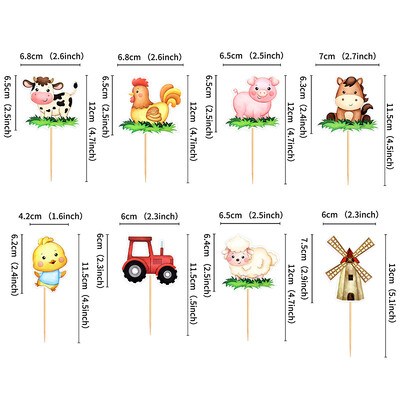 Farm Animals Cake Topper Ρουστίκ Διακόσμηση τούρτας Αρνιά, πόνυ, γουρουνάκια, γκόμενα, θημωνιές για παιδιά Προμήθειες για πάρτι για χαρούμενα γενέθλια