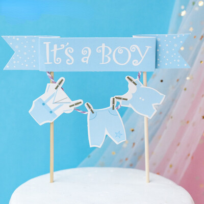Διακόσμηση τούρτας Reveal του φύλου Μπλε ροζ Baby Boy Girl Toppers Cake Bottle Stroller Happy Birthday Cupcake Topper Baking