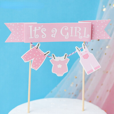 Διακόσμηση τούρτας Reveal του φύλου Μπλε ροζ Baby Boy Girl Toppers Cake Bottle Stroller Happy Birthday Cupcake Topper Baking