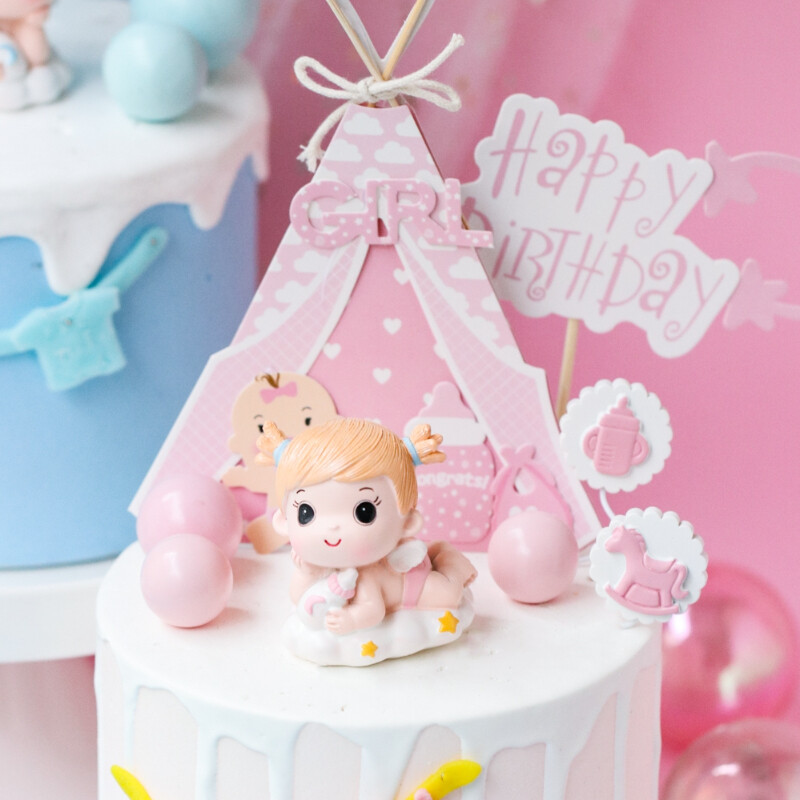 Nemek feltárása tortadísz Kék rózsaszín baba fiú lány tortafeltétek cumisüveg babakocsi Boldog születésnapot cupcake topper sütés