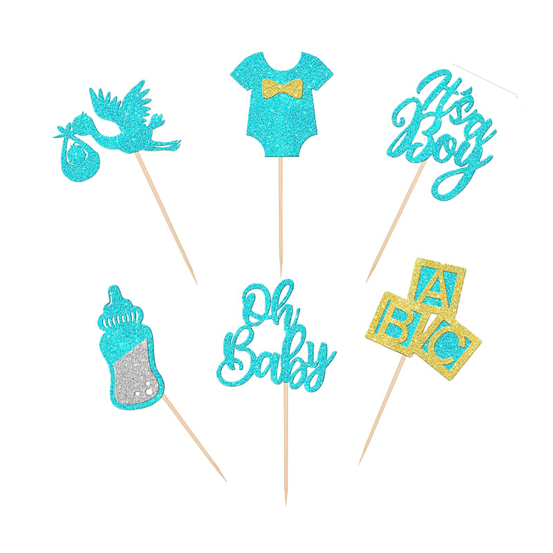 12db Cupcake Toppers ruha Hattyúkék Csillogó Ez egy fiú torta Pick Baby Shower Nem Felfedi Fiúk Születésnapi Party