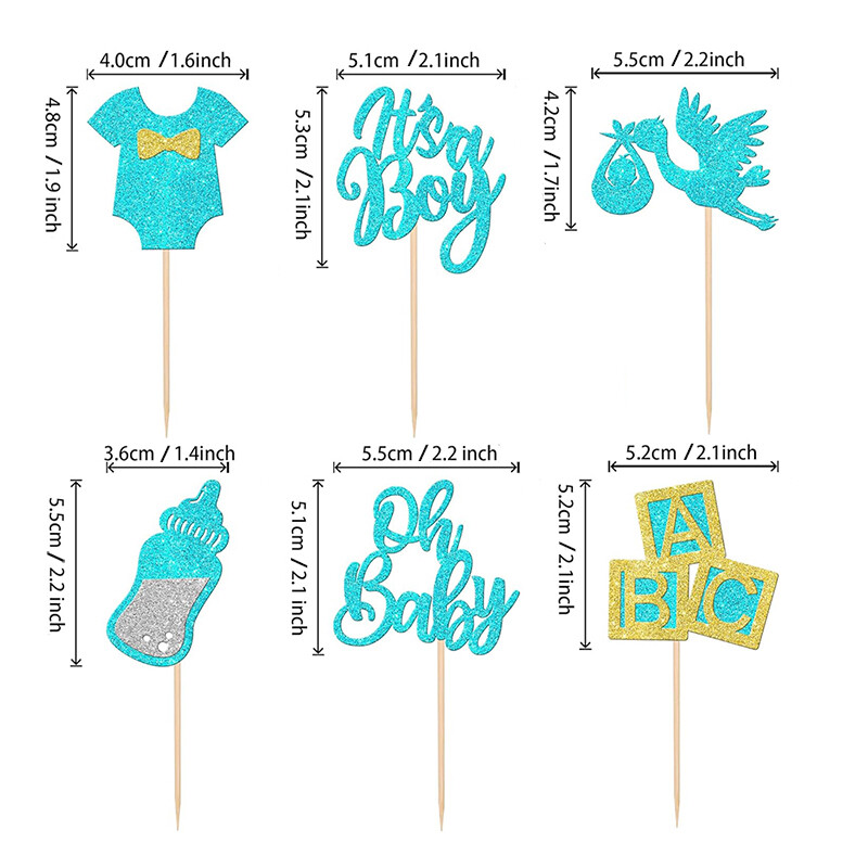 12db Cupcake Toppers ruha Hattyúkék Csillogó Ez egy fiú torta Pick Baby Shower Nem Felfedi Fiúk Születésnapi Party