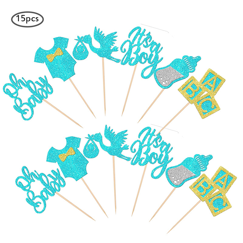 12db Cupcake Toppers ruha Hattyúkék Csillogó Ez egy fiú torta Pick Baby Shower Nem Felfedi Fiúk Születésnapi Party