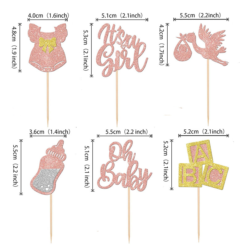 12db Cupcake Toppers ruha Hattyú, rózsaszín csillogó, ez egy lány torta választás babazuhanyhoz Neme Reveal Girls Birthday Party