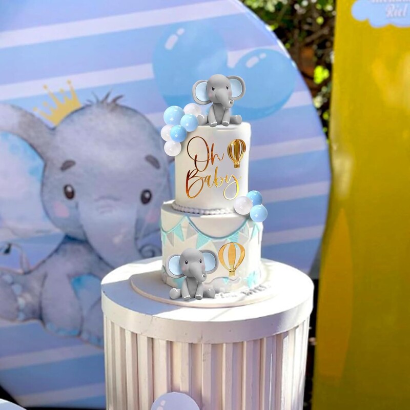 Elefánttorta dekoráció Oh Baby Cake Topper Pearl Balls hőlégballonnal Baby Shower Fiú elefánt témájú születésnapi partihoz