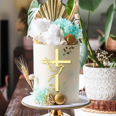 Gold Peace Dove Cross Cake Toppers, Ακρυλικό Τοπ, Προμήθειες Εργαλείων Διακόσμησης Πάρτυ, Βάπτιση, Πρώτη Κοινότητα, 1ΤΜ