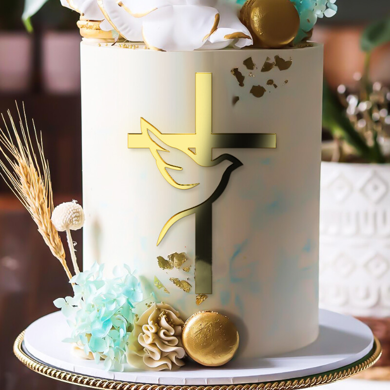 Arany Peace Dove Cross tortafeltétek, akril felső, party dekorációs eszközök, keresztelő, első közösség, 1 db