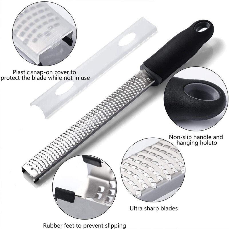 Rozsdamentes acél sajtreszelő Citrus Citrom Zester Hámozó Sajt Citromos Gyümölcs csokoládéreszelő csúszásmentes fogantyúval Konyhai kütyü